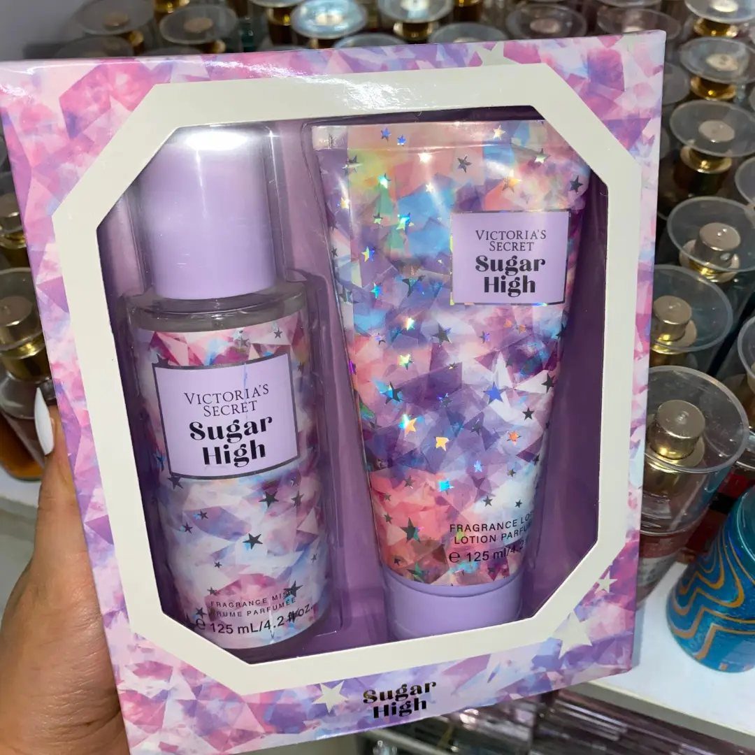 Victoria's Secret Sugar High gift set with fragrance mist and body lotion tube.