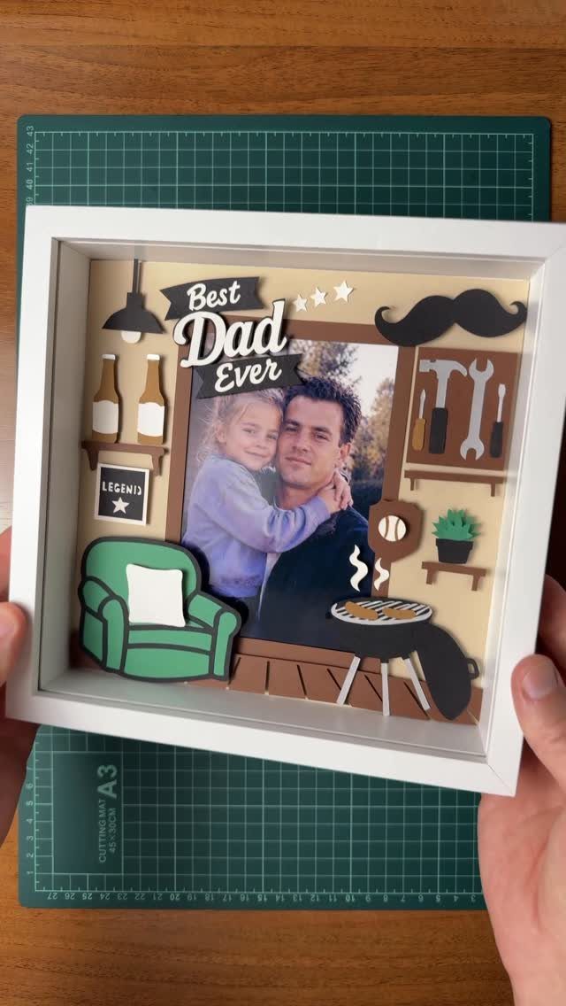 3D shadow box gift for dad with photo and paper craft decorations