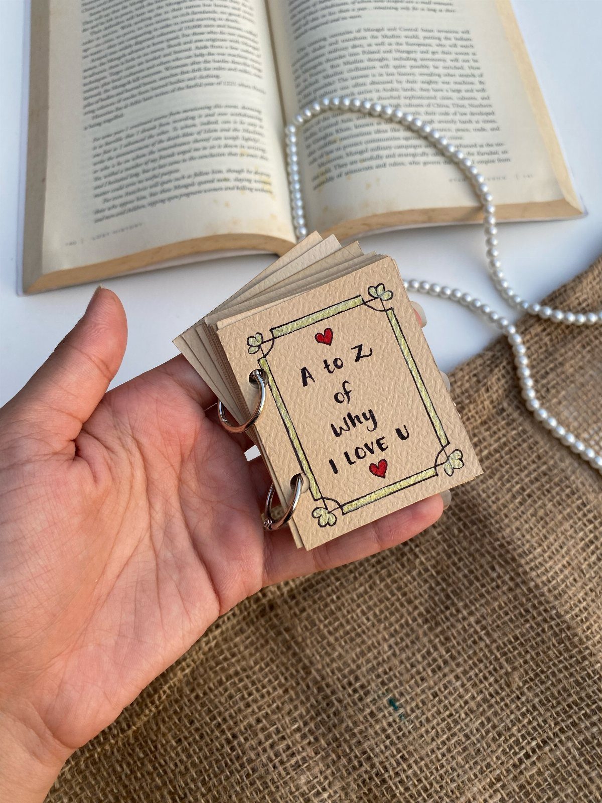 Handmade brown paper booklet titled A to Z of Why I Love U