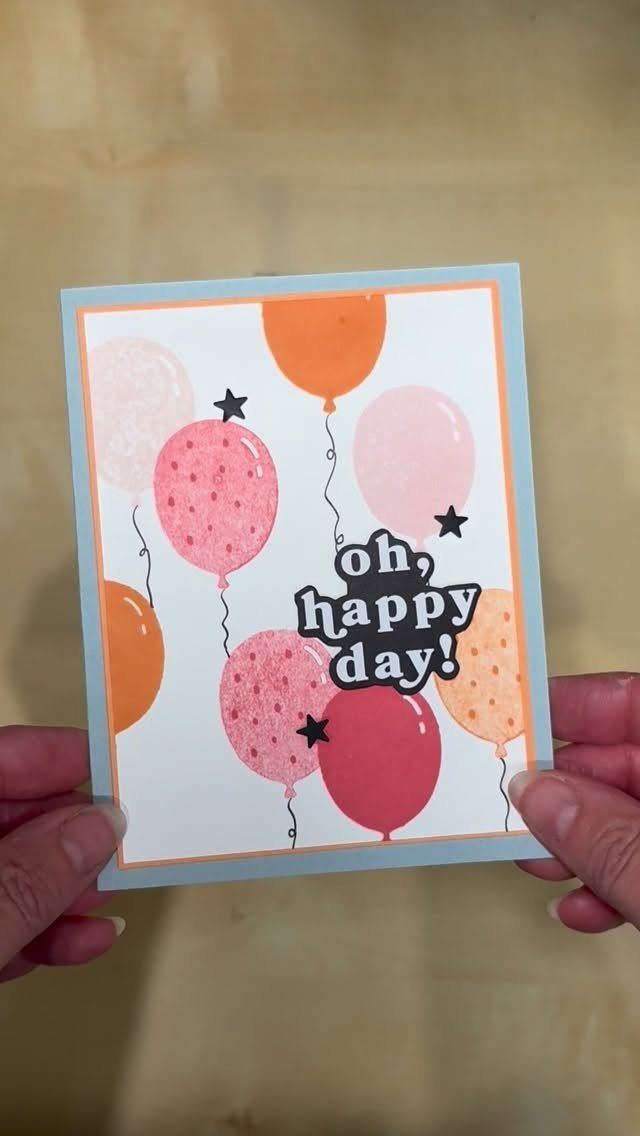 Handmade birthday card with colorful balloons and the text oh happy day