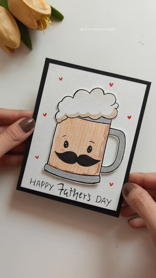 Handmade Father's Day card featuring a cartoon beer mug with a mustache.